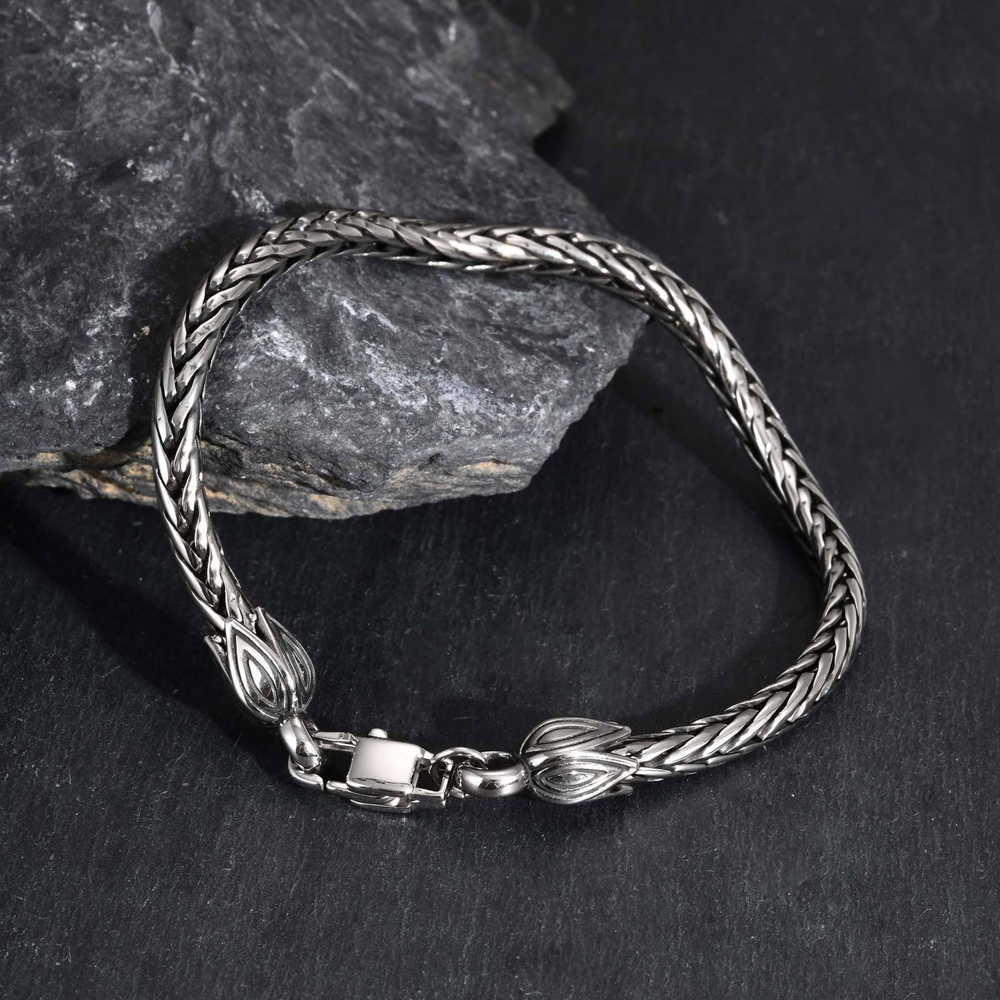 Kemstone Men’s Stainless Steel Dragon Bone Chain Bracelet – Silver Hip Hop Style BR-2710
