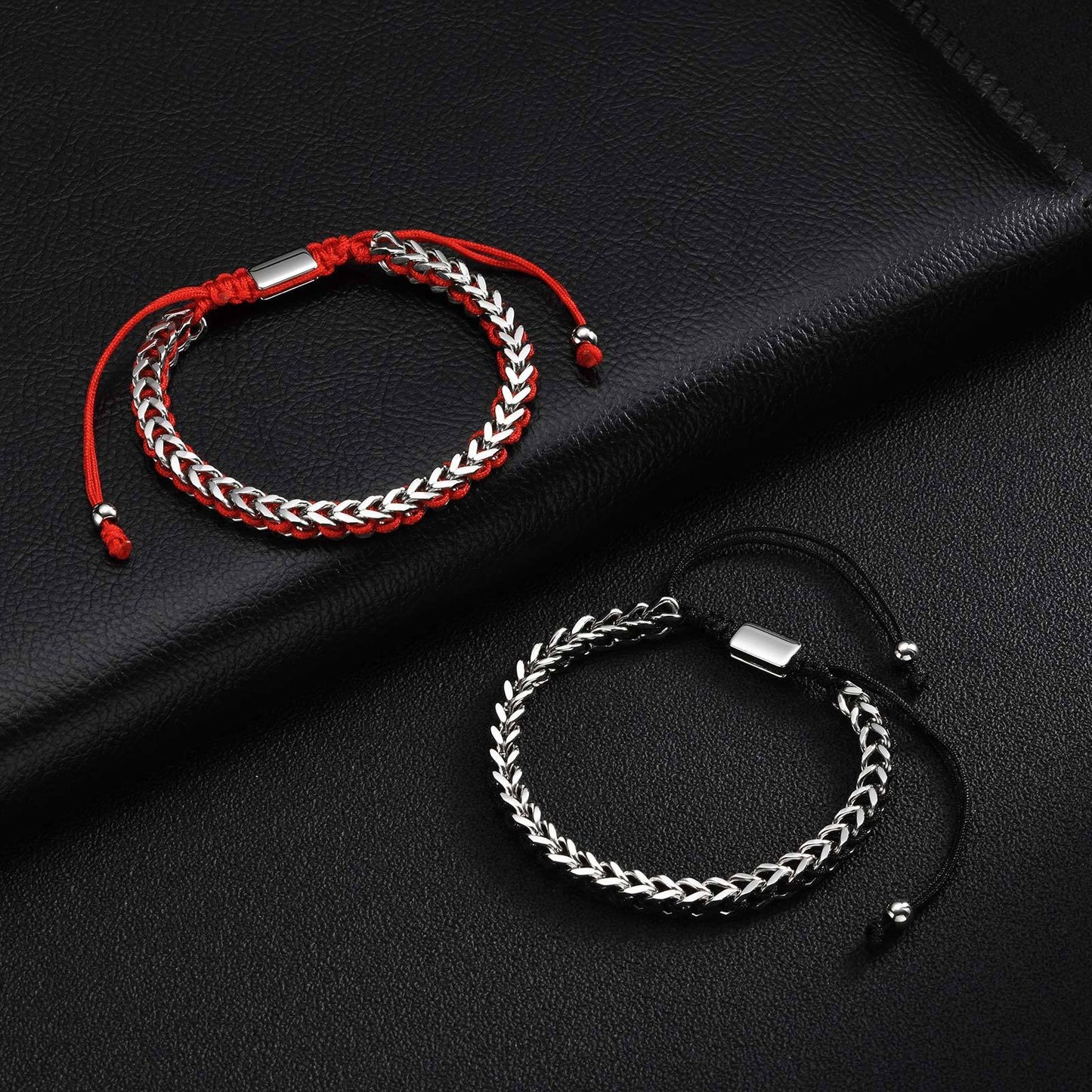Kemston Stainless Steel Dragon Chain Bracelet for Men Braided Cord Adjustable Style BR-2351