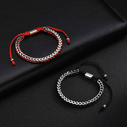 Kemston Stainless Steel Dragon Chain Bracelet for Men Braided Cord Adjustable Style BR-2351