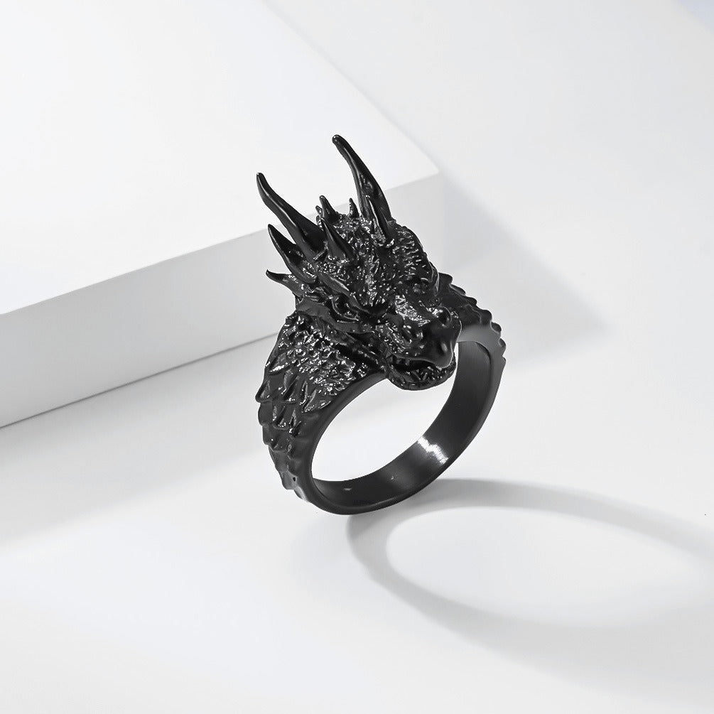 Kemstone Stainless Steel Dragon Head Ring – Gothic Vintage Style for Men K-R1150