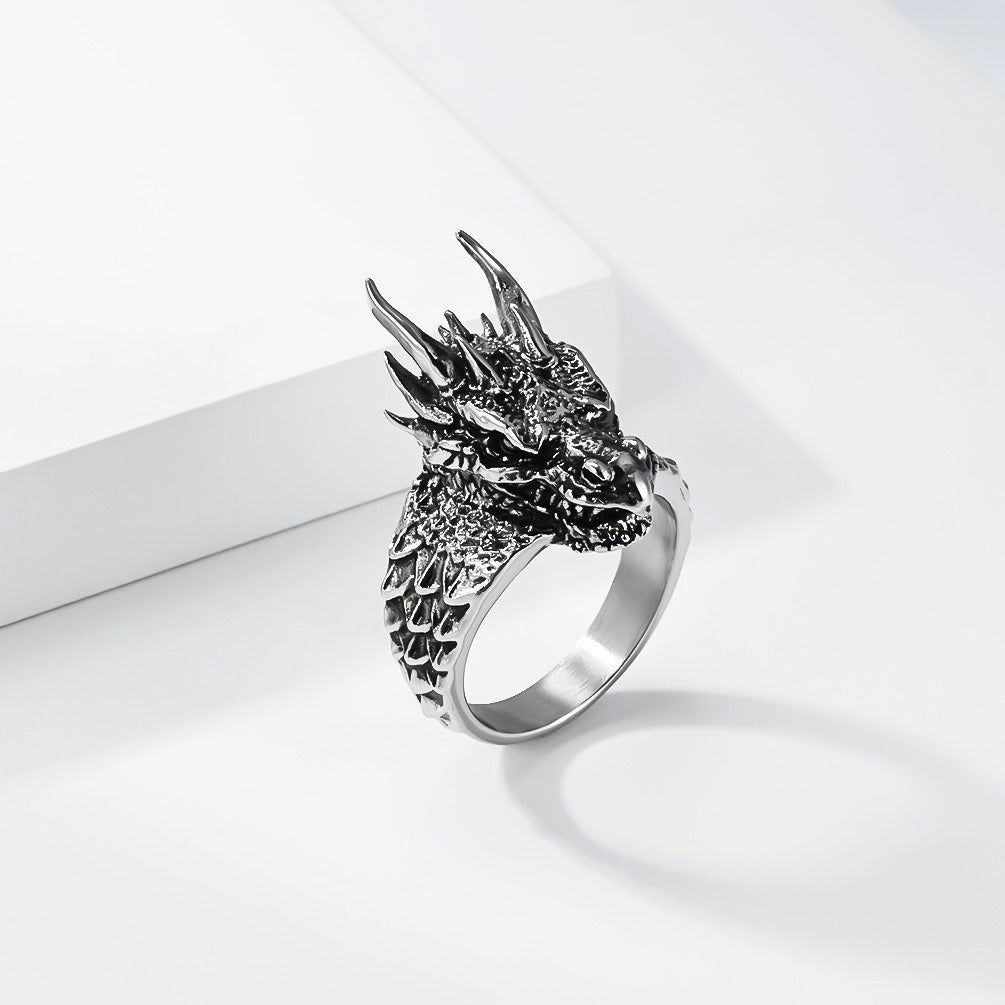 Kemstone Stainless Steel Dragon Head Ring – Gothic Vintage Style for Men K-R1150