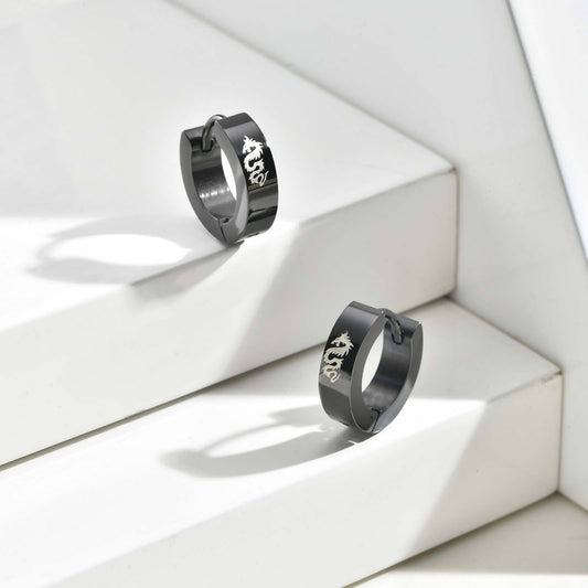 Kemstone Men’s Stainless Steel Hoop Earring – Laser Dragon EH-127