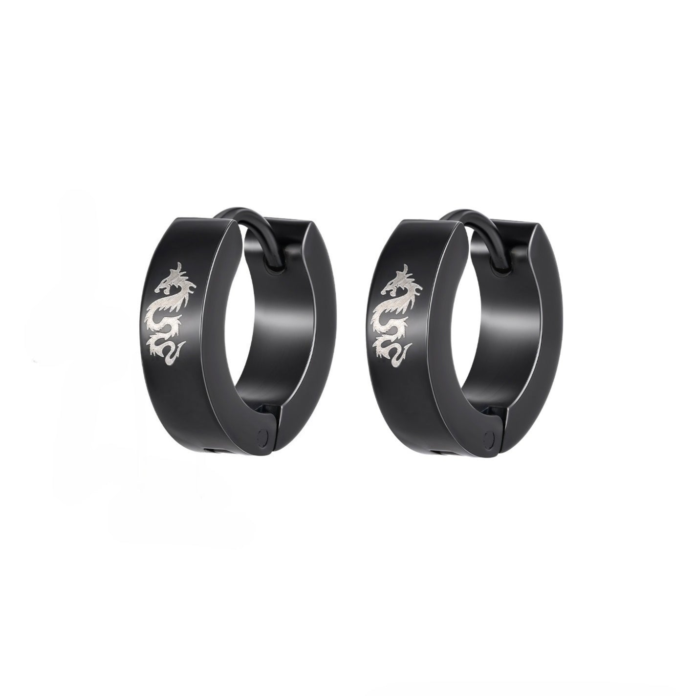 Kemstone Men’s Stainless Steel Hoop Earring – Laser Dragon EH-127