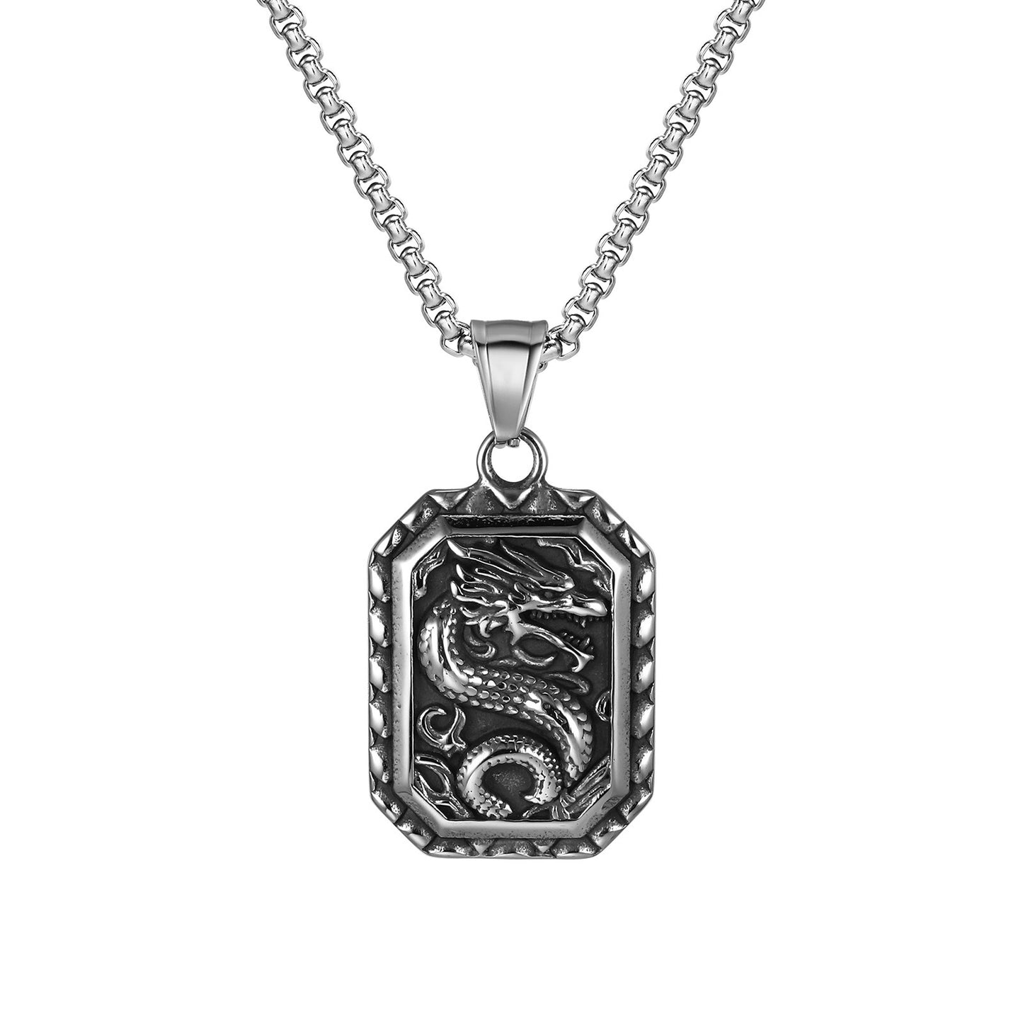 Kemstone Stainless Steel Dragon Octagon Pendant Necklace for Men PN-2050
