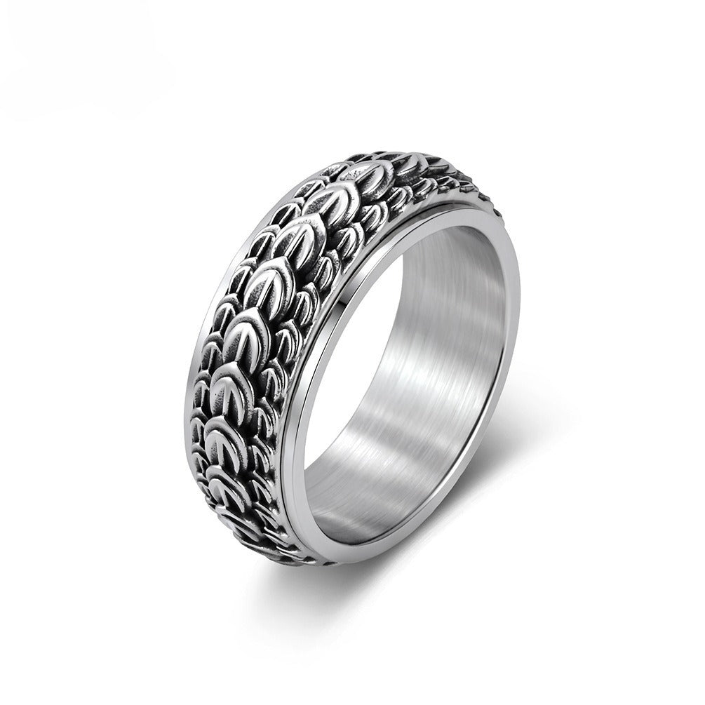 Kemston Stainless Steel Dragon Scale Spinner Ring for Men Vintage Style K-R1193