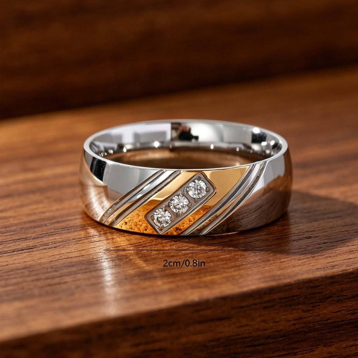 Kemstone Stainless Steel Two Tone Cubic Zirconia Ring for Men Silver Gold TR0422