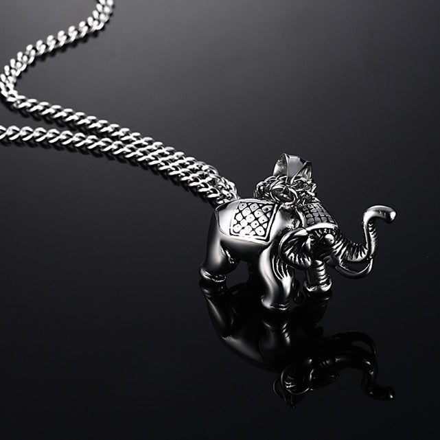 Kemstone Stainless Steel Elephant Pendant Necklace – Vintage Animal Charm for Men PN-568