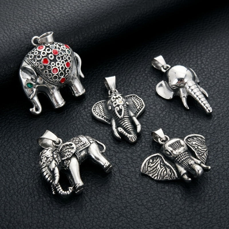 Kemstone Stainless Steel Elephant Pendant Necklace for Men Vintage Red Accent KP118497-LU