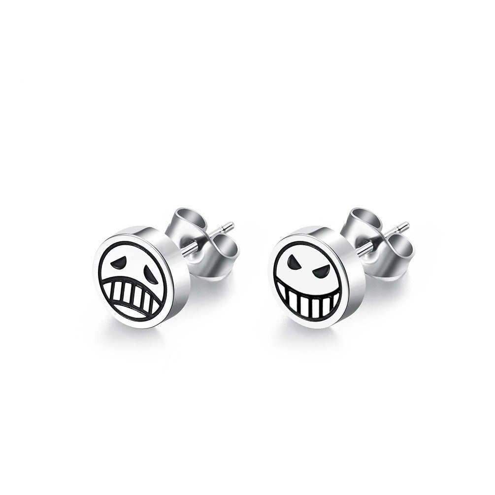 Kemstone Stainless Steel Smiley Face Stud Earrings for Men & Women Minimal Round K-E034