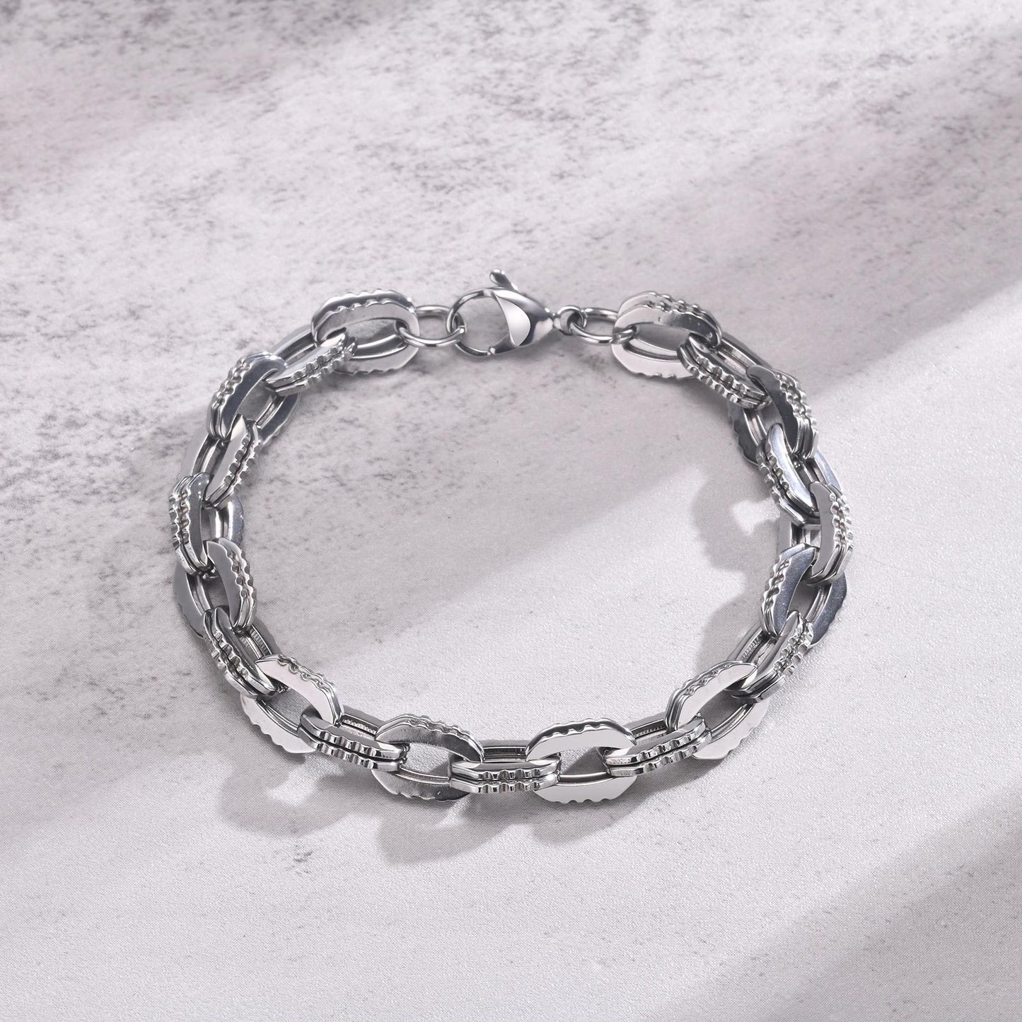 Kemstone Stainless Steel Textured Chain Bracelet for Men – Silver BR-1928