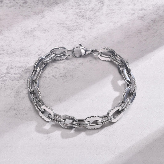 Kemstone Stainless Steel Textured Chain Bracelet for Men – Silver BR-1928