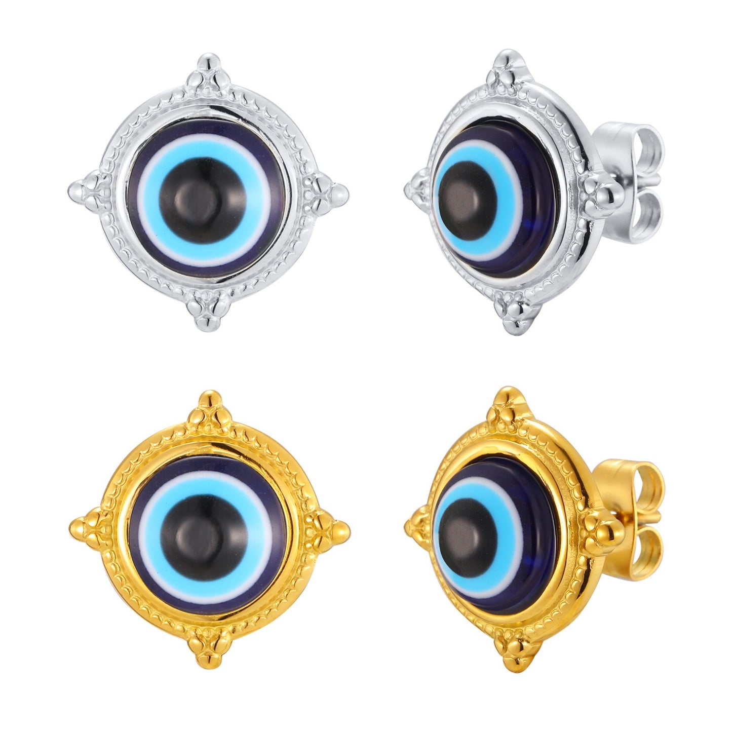 Kemstone Stainless Steel blue eye Stud Earrings for Men & Women ES-797