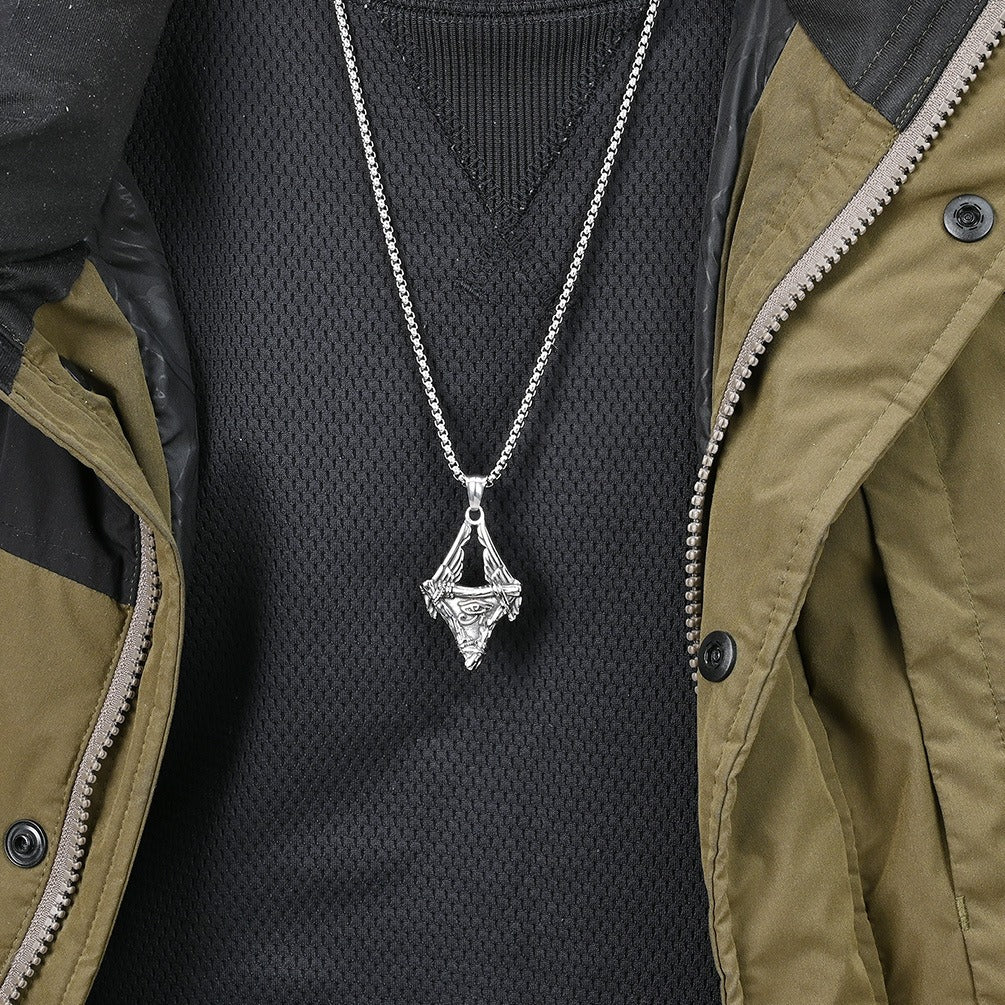 Kemstone Eye-Inspired Wing Pendant Necklace for Men Stainless Steel Egyptian Style Gothic Streetwear K-PT479