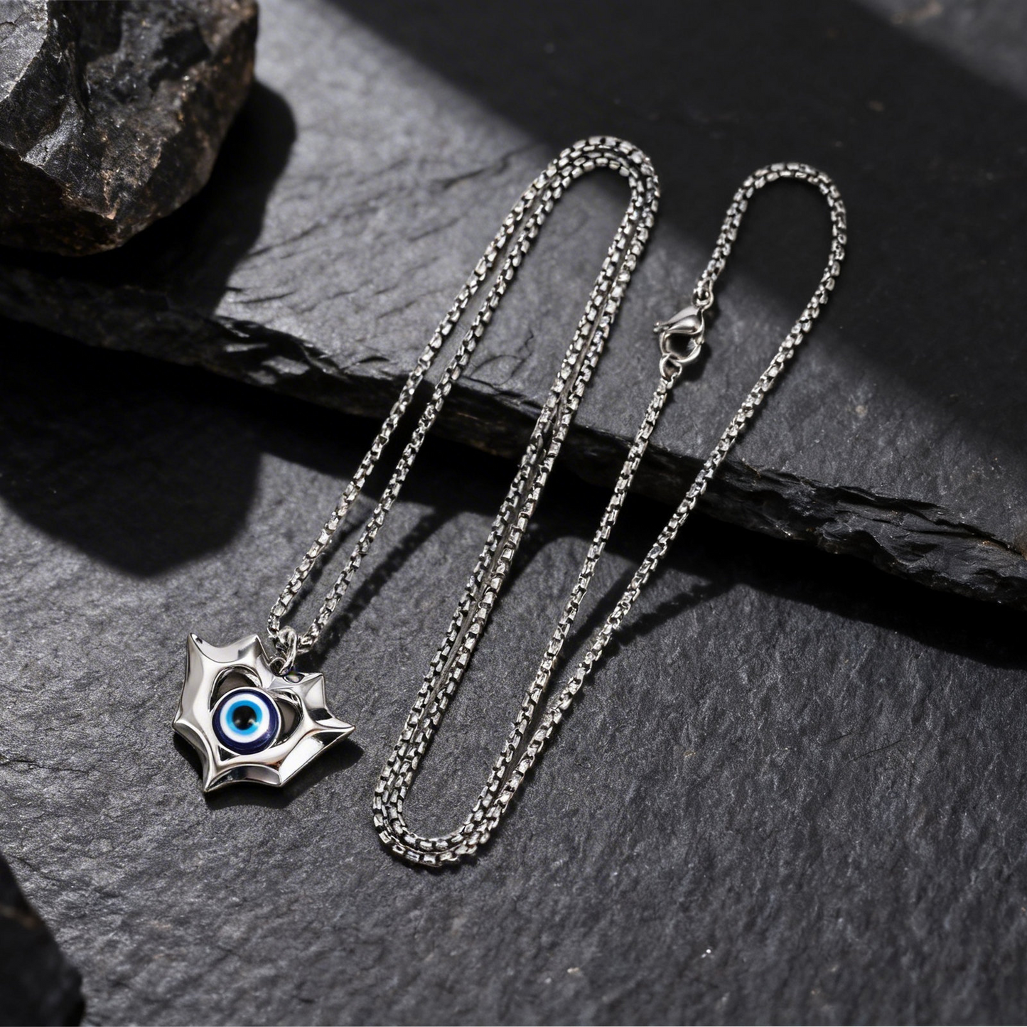 Kemstone Shield Eye Pendant Necklace Stainless Steel Necklace for Men Silver PN-2323