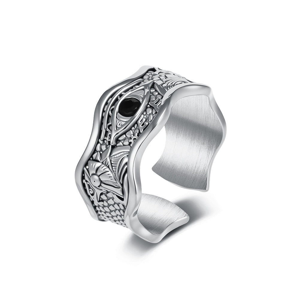 Kemstone Titanium Steel Eye Ring for Men Textured Open Band KR1156