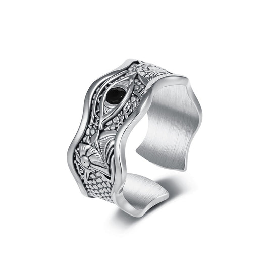 Kemstone Titanium Steel Eye Ring for Men Textured Open Band KR1156