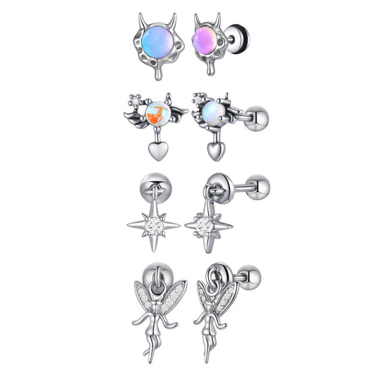Kemstone Fantasy Imp & Star Stud Earrings – Stainless Steel Acrylic Detail ES-707