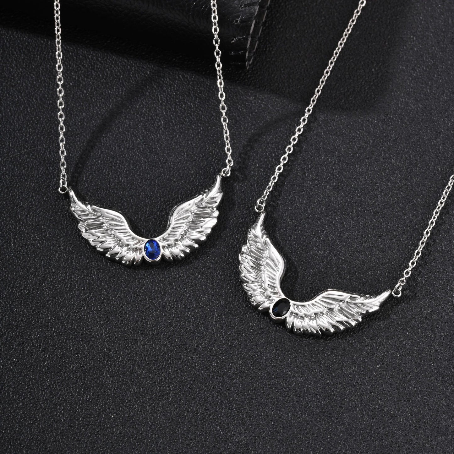 Kemston Stainless Steel Feather Wing Necklace for Men Cubic Zirconia Inlay NC-2878