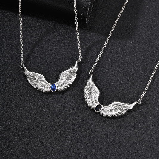 Kemston Stainless Steel Feather Wing Necklace for Men Cubic Zirconia Inlay NC-2878