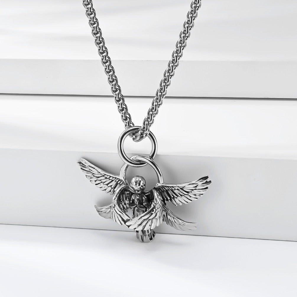 Kemstone Winged Figure Necklace for Men Stainless Steel Detailed Wing Chain Silver Gold K-PT709