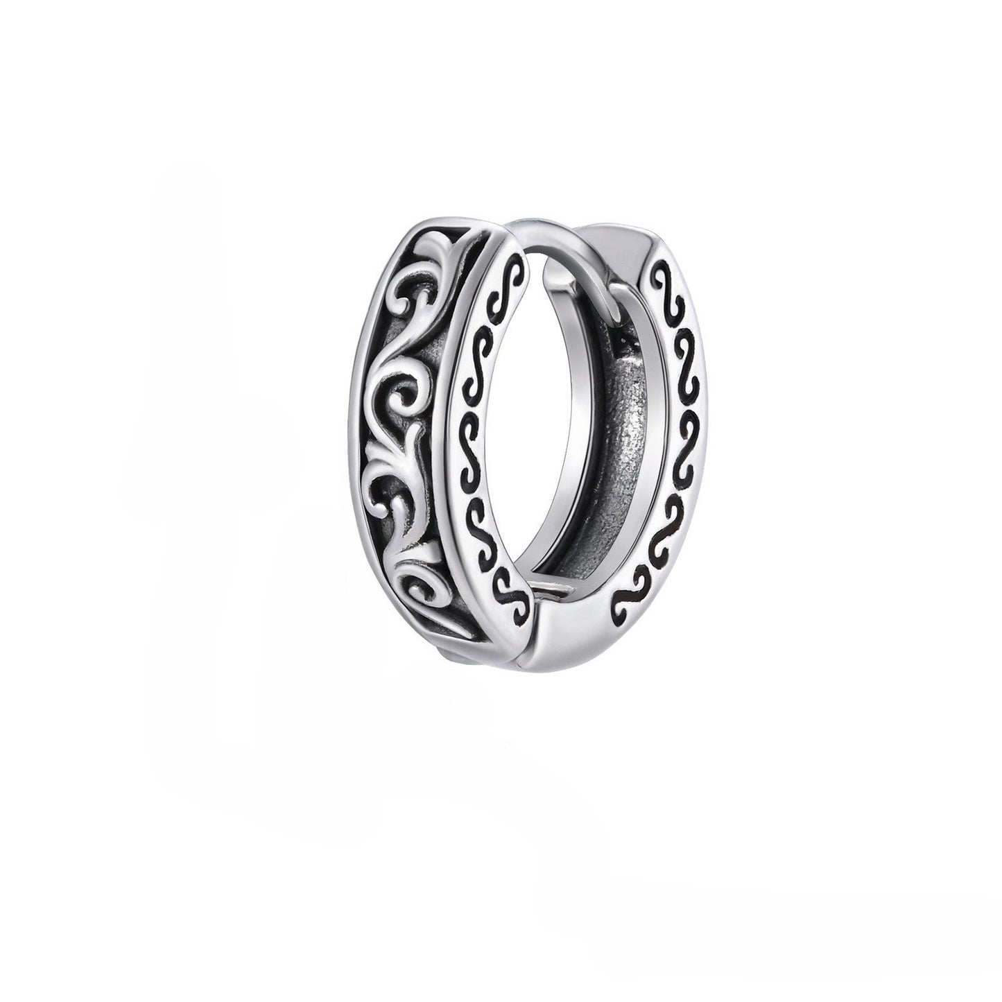 Kemstone Stainless Steel Hoop Earrings for Men – Vintage Floral Pattern EH-839