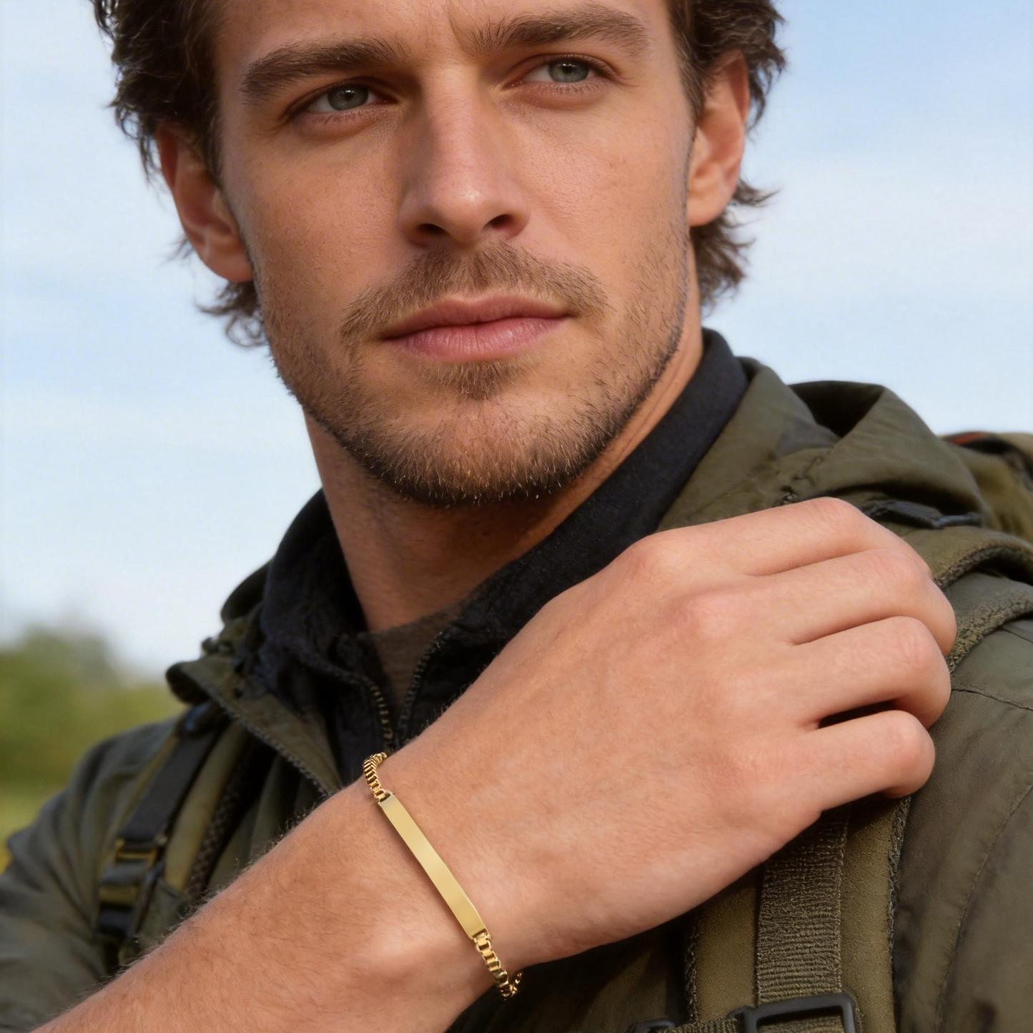 Kemstone Stainless Steel Gold Plated ID Plate Bracelet for Men & Women – Minimal Curved Bar CB-225