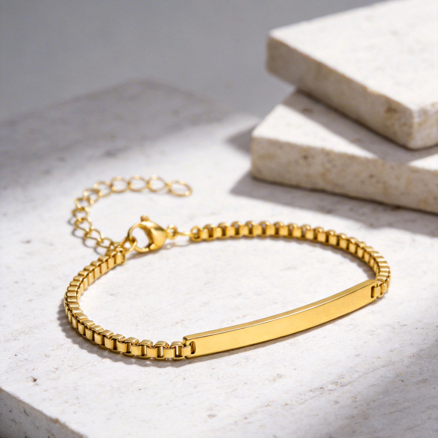 Kemstone Stainless Steel Gold Plated ID Plate Bracelet for Men & Women – Minimal Curved Bar CB-225