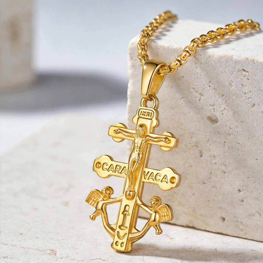 Kemstone Gold Plated Stainless Steel Cross Pendant Necklace for Men PN-2338