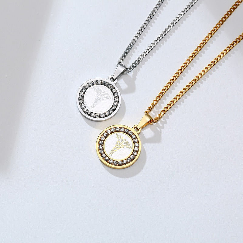 Kemstone Men’s Stainless Steel Caduceus Pendant Necklace – Gold & Silver PN-619