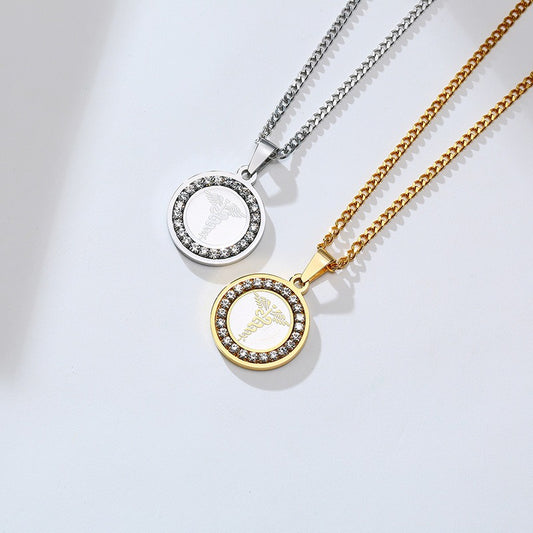 Kemstone Men’s Stainless Steel Caduceus Pendant Necklace – Gold & Silver PN-619