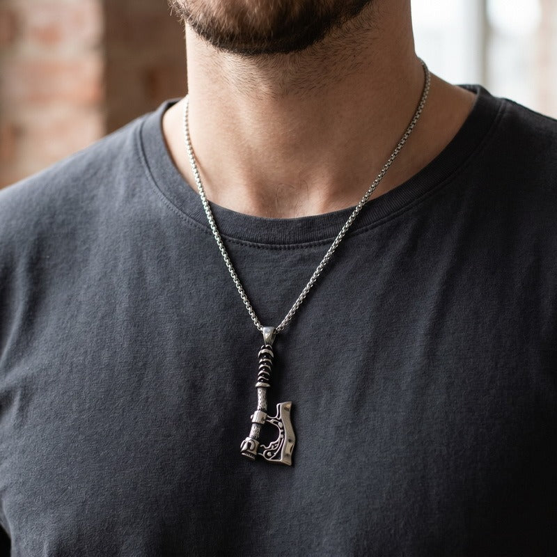 Kemston Stainless Steel Viking Axe Pendant Necklace for Men Gothic KP118608-LU