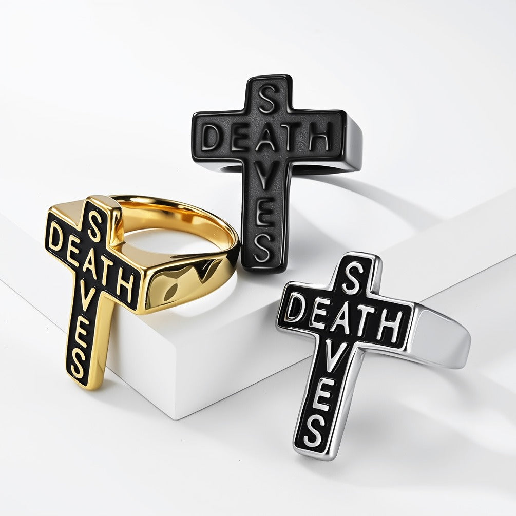 Kemstone Gothic Cross Engraved Stainless Steel Ring Men Punk Vintage Style K-R1188