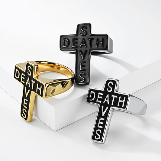 Kemstone Gothic Cross Engraved Stainless Steel Ring Men Punk Vintage Style K-R1188
