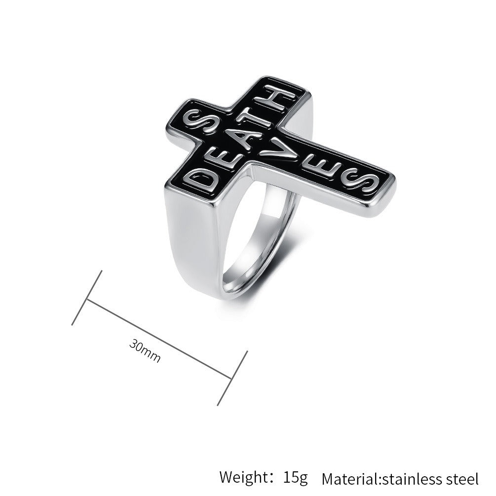 Kemstone Gothic Cross Engraved Stainless Steel Ring Men Punk Vintage Style K-R1188