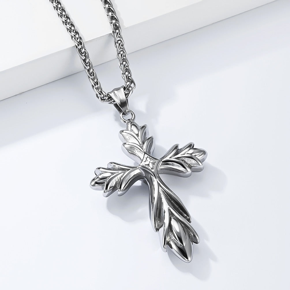 Kemstone Gothic Iris Cross Stainless Steel Pendant Necklace for Men Rock Motorcycle Style K-PT726