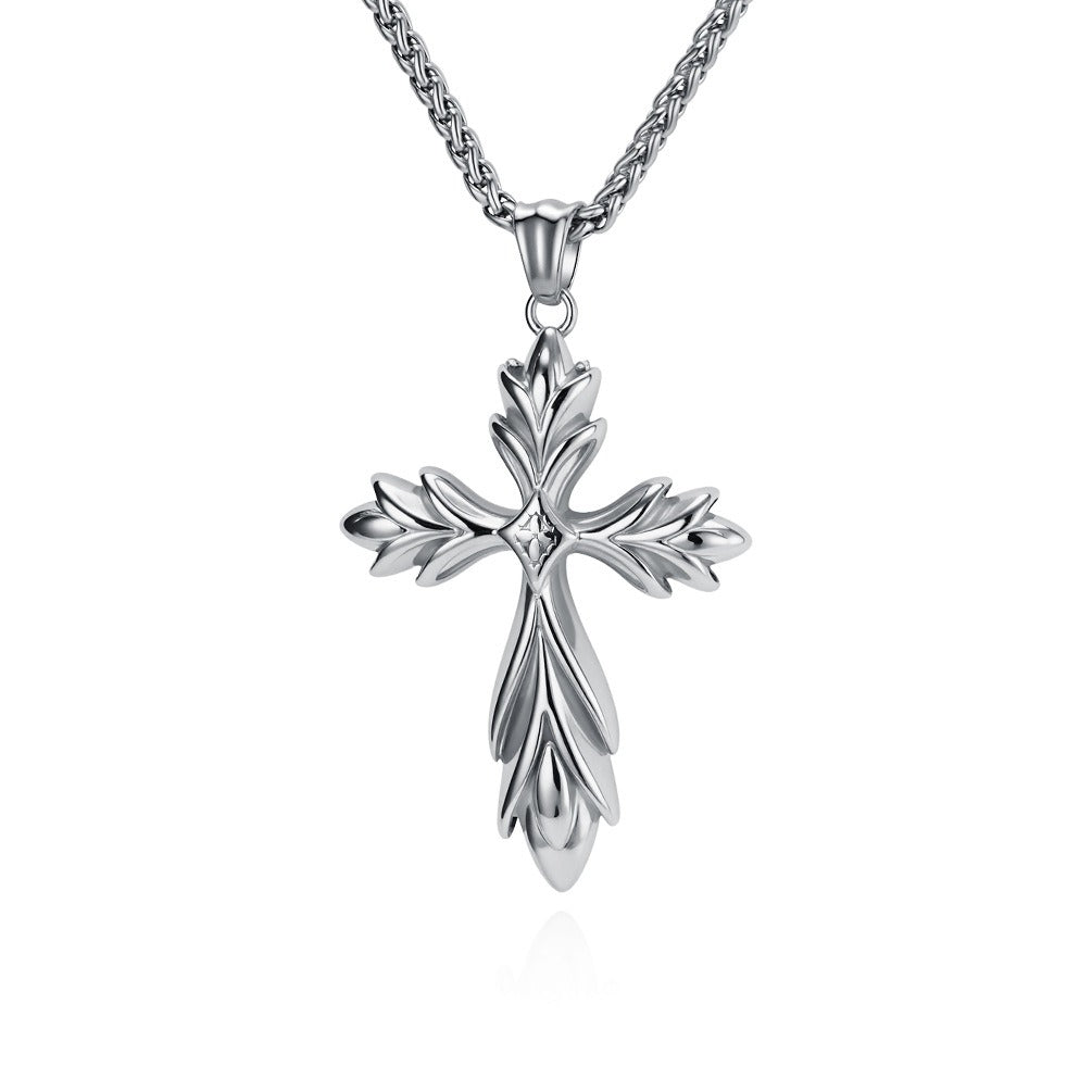 Kemstone Gothic Iris Cross Stainless Steel Pendant Necklace for Men Rock Motorcycle Style K-PT726