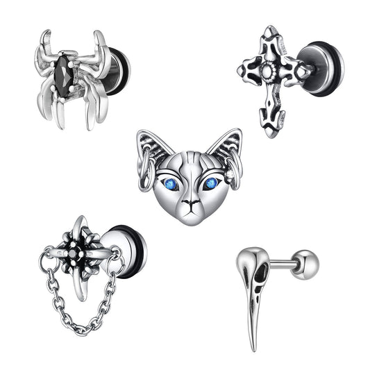 Kemstone Stainless Steel Gothic Stud Earring – Cross Cat Spider Symbol ES-512