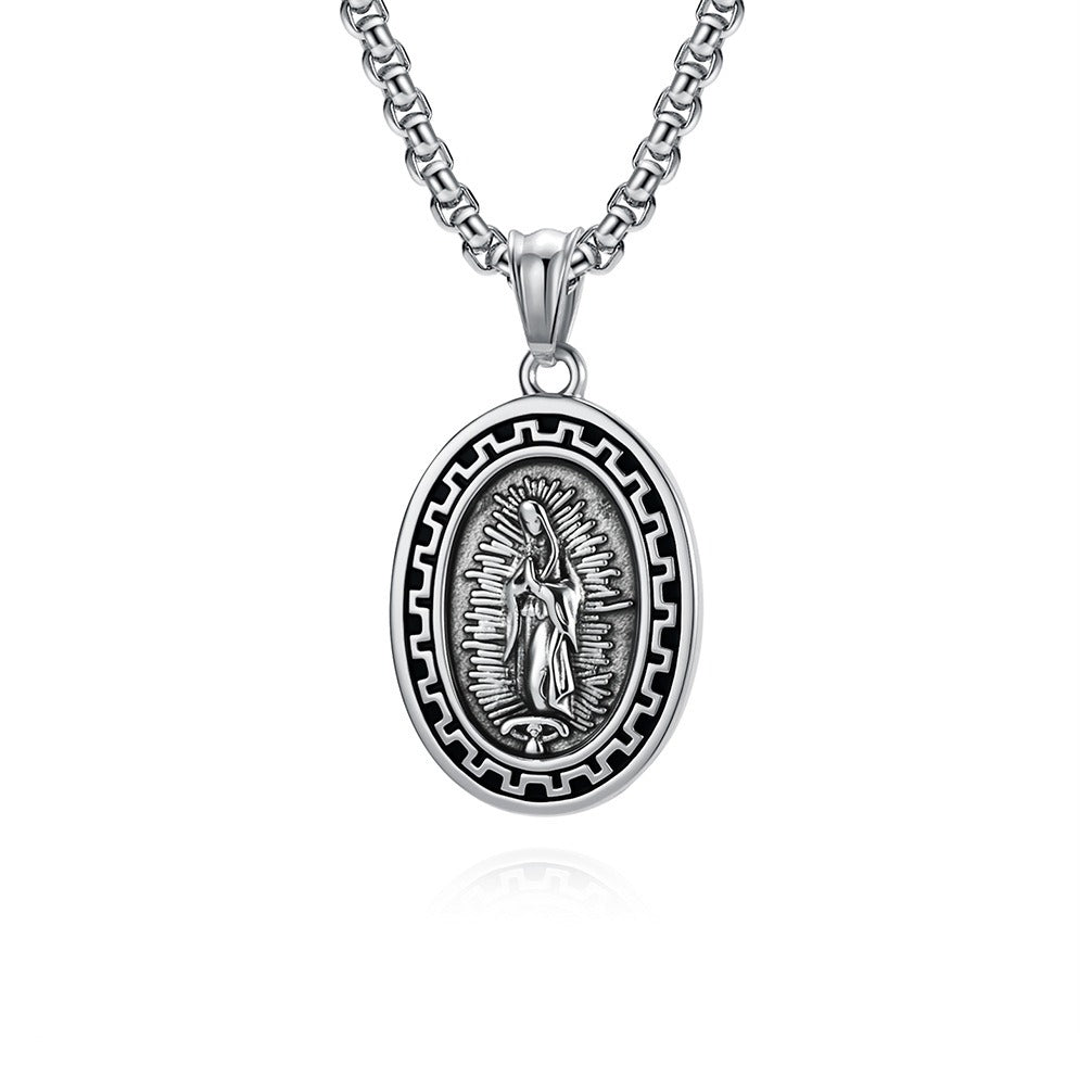 Kemstone Stainless Steel Guardian Figure Oval Pendant Necklace for Men K-PT689