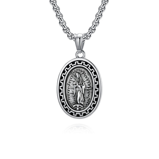 Kemstone Stainless Steel Guardian Figure Oval Pendant Necklace for Men K-PT689