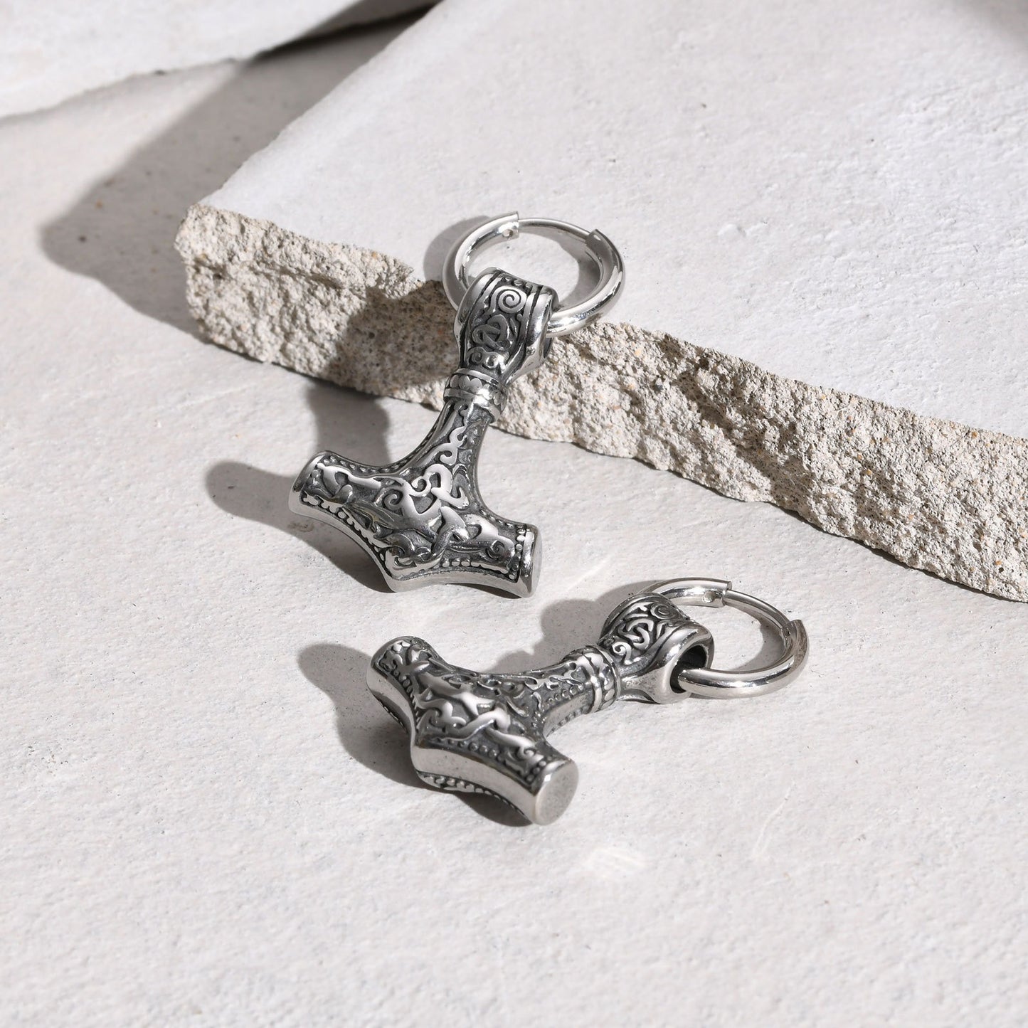 Kemstone Stainless Steel Hammer Earring for Men – Vintage Nordic Thor Style ED-787