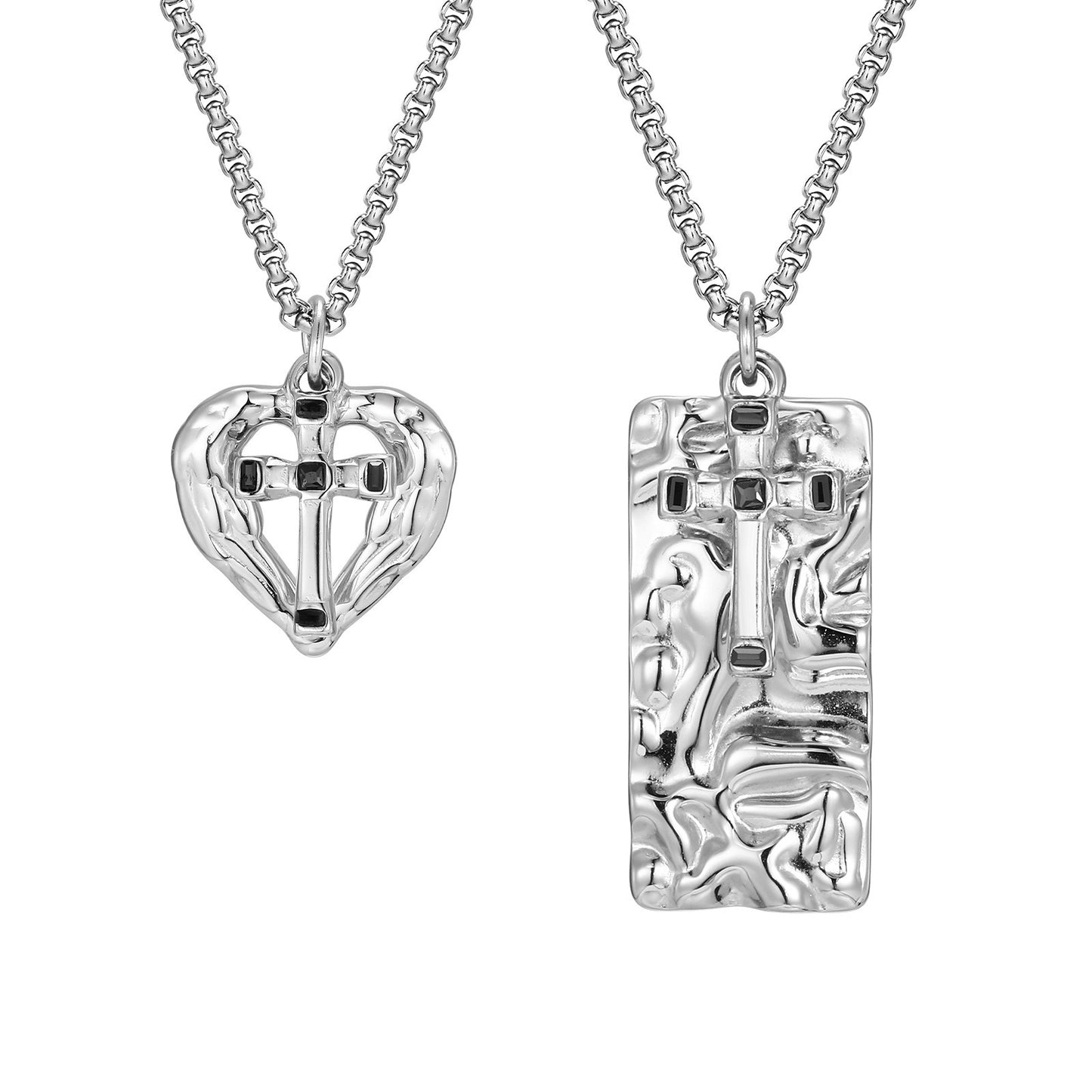 Kemstone Stainless Steel Cross Pendant Necklace for Men Women Textured Heart PN-2275