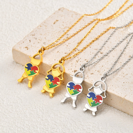 Kemstone Stainless Steel Puzzle Heart Pendant Necklace Colorful Enamel for Men Women NC-2257