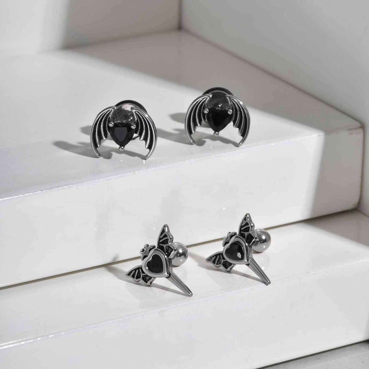 Kemstone Stainless Steel Heart Wing Earrings – Screw Back Studs ES-746