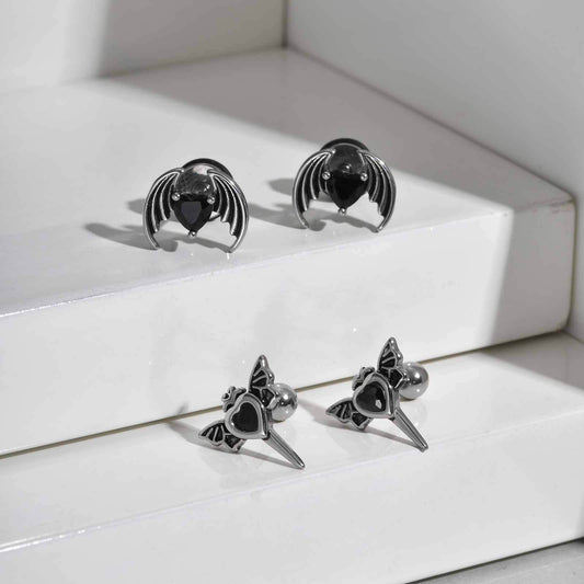 Kemstone Stainless Steel Heart Wing Earrings – Screw Back Studs ES-746