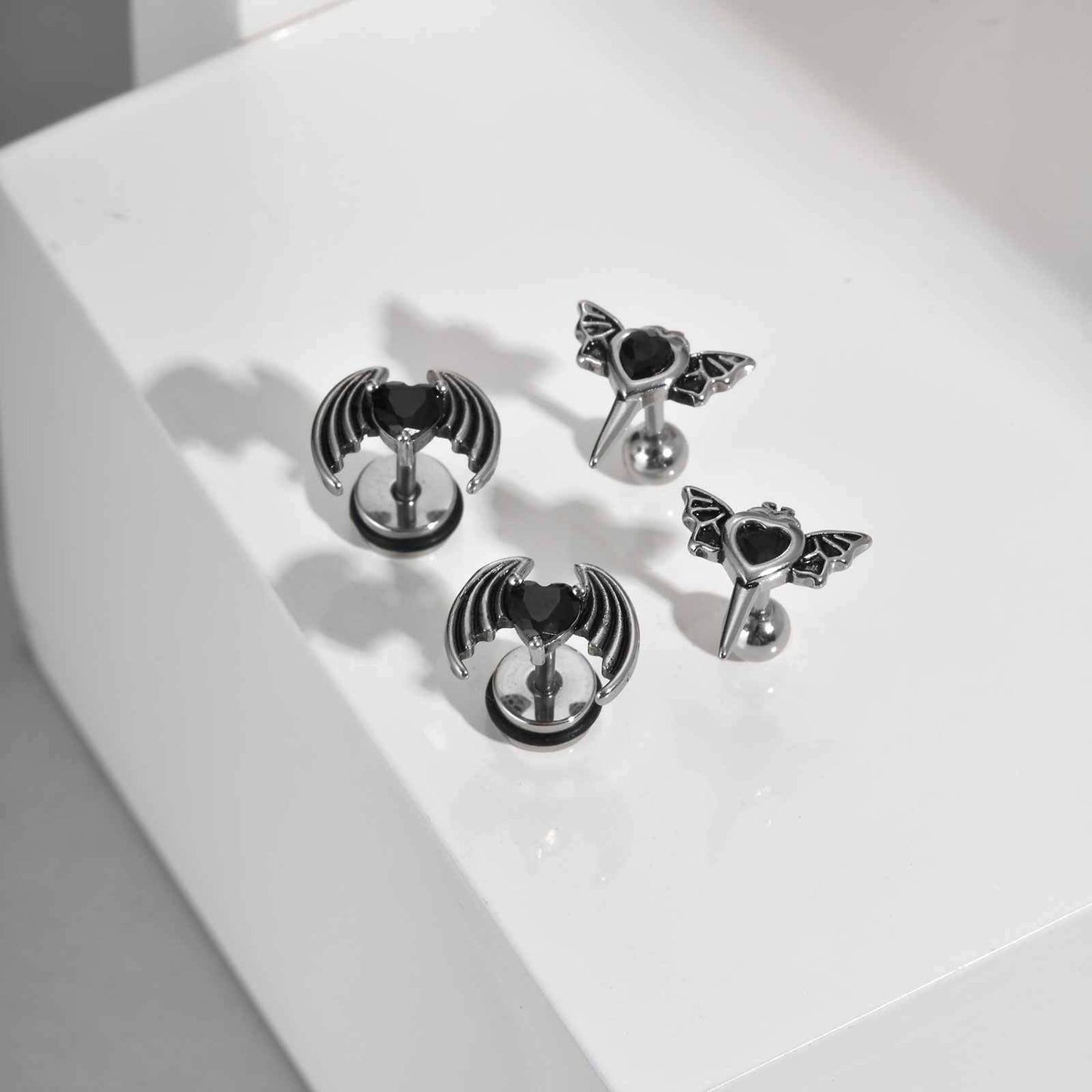 Kemstone Stainless Steel Heart Wing Earrings – Screw Back Studs ES-746