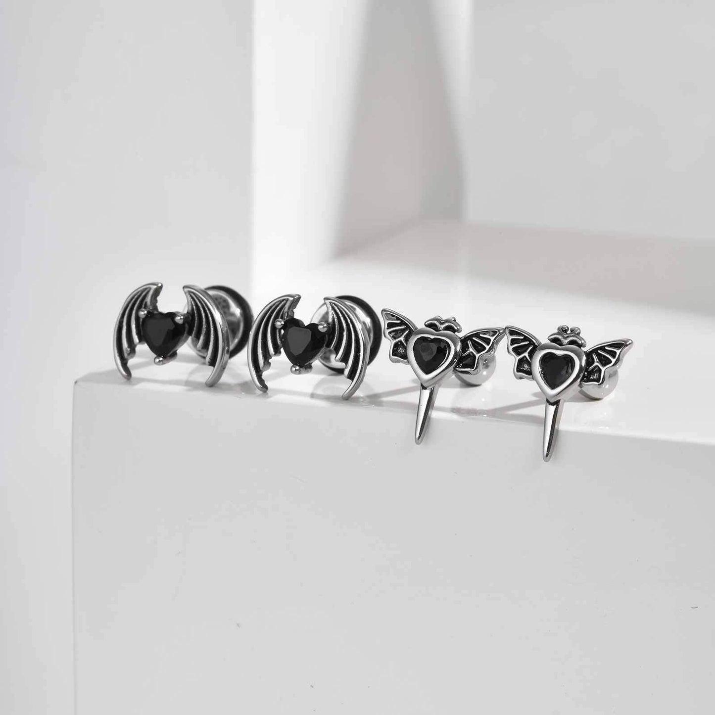 Kemstone Stainless Steel Heart Wing Earrings – Screw Back Studs ES-746