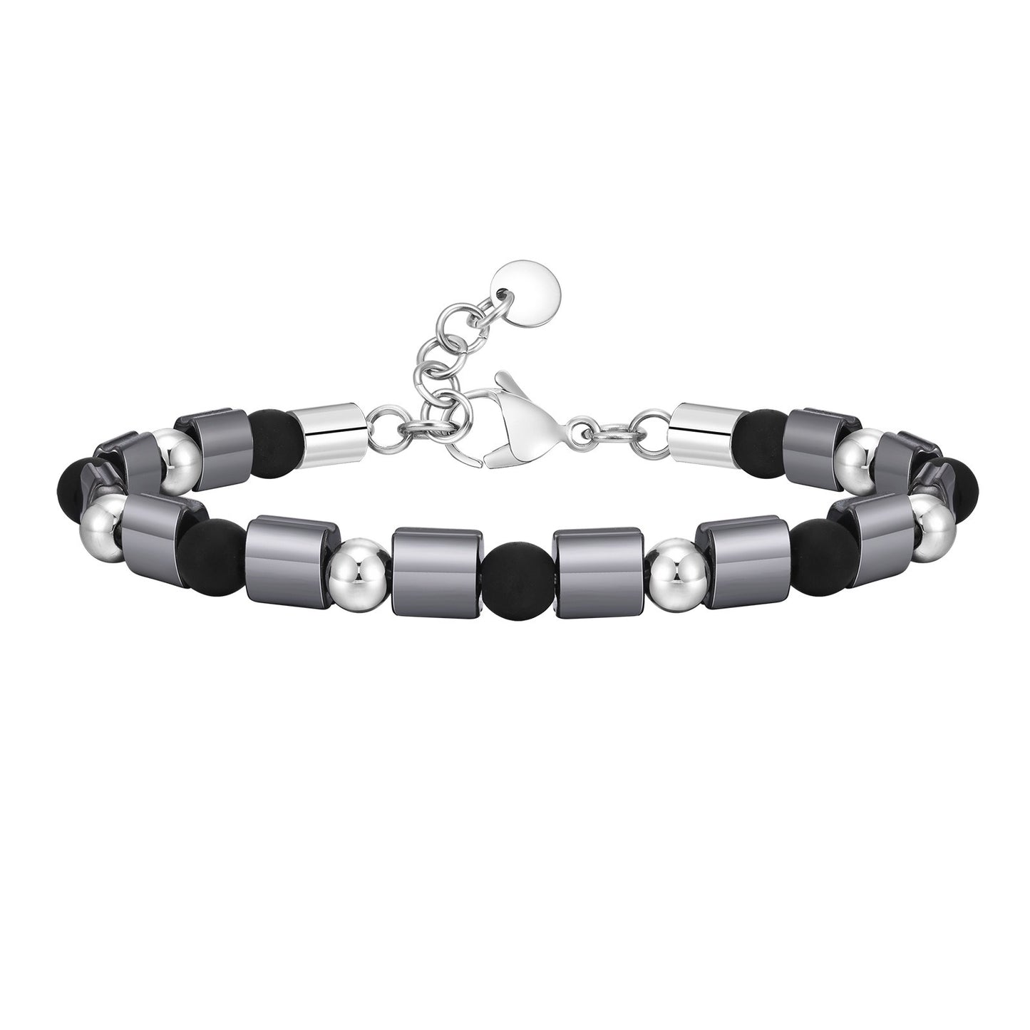 Kemstone Stainless Steel Hematite Bead Bracelet – Matte Square Stone Design for Men BR-1906
