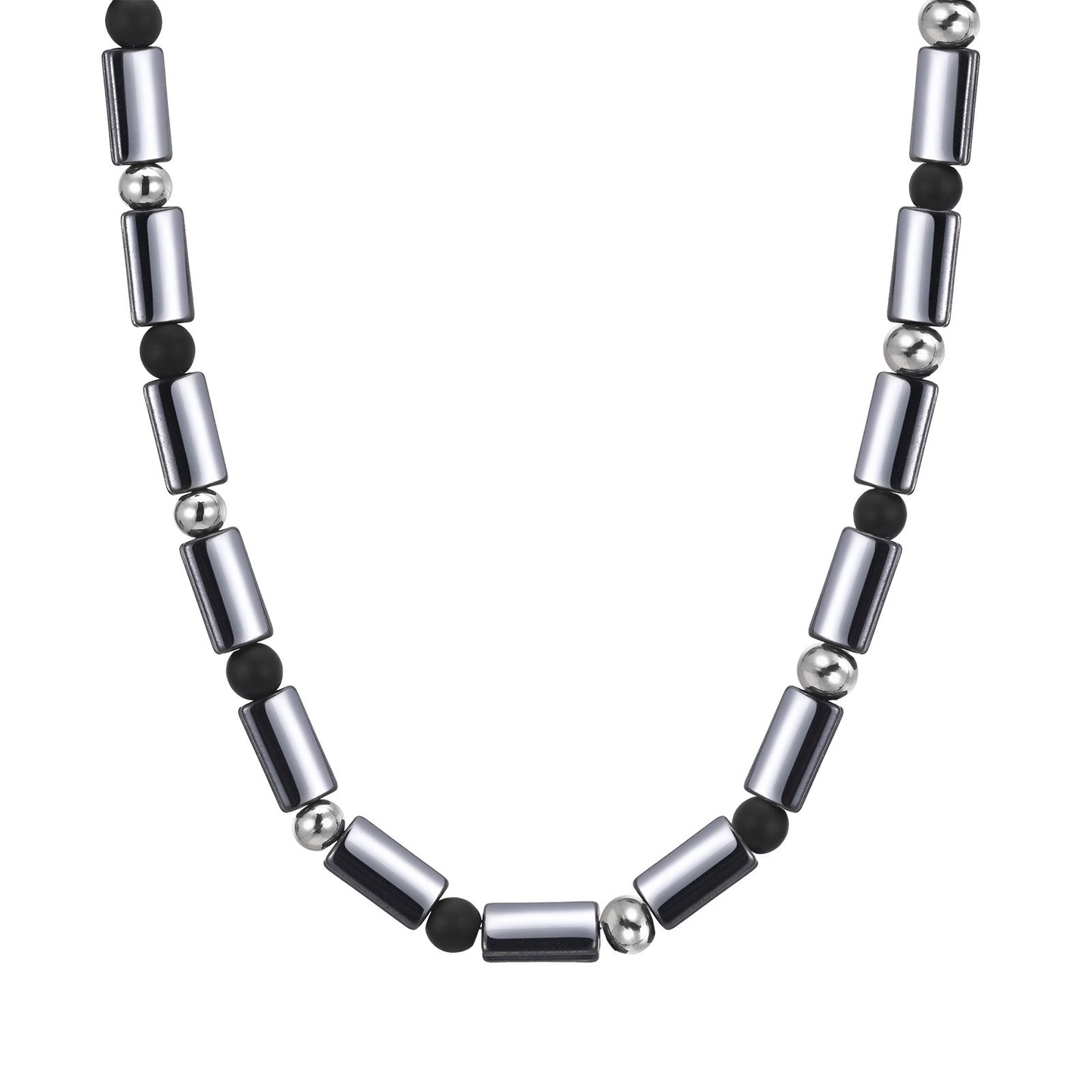 Kemstone Stainless Steel Hematite Bead Necklace – Matte Square Stone Design for Men NC-1702