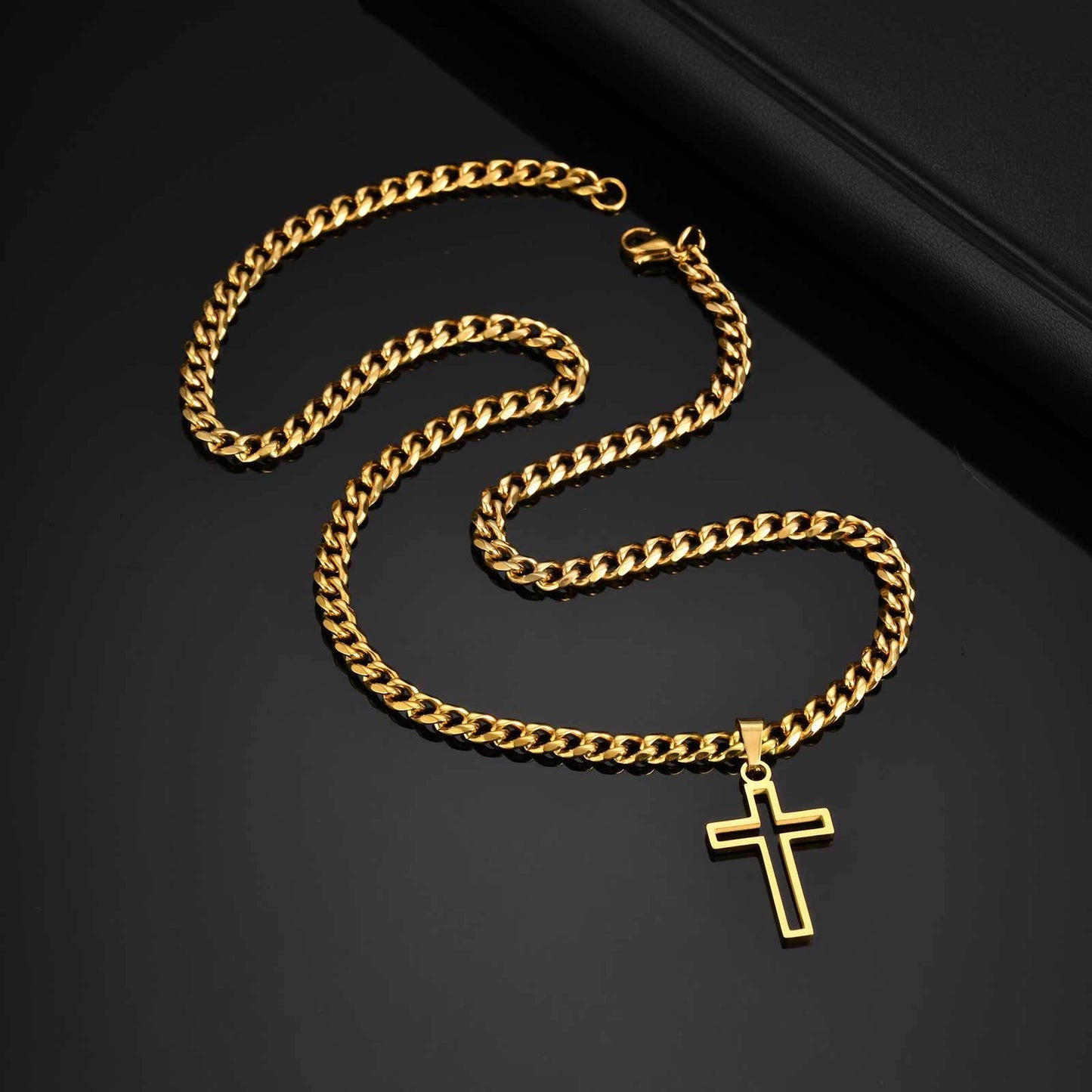 Kemstone Men’s Stainless Steel Hollow Cross Necklace – Cuban Chain PN-1531