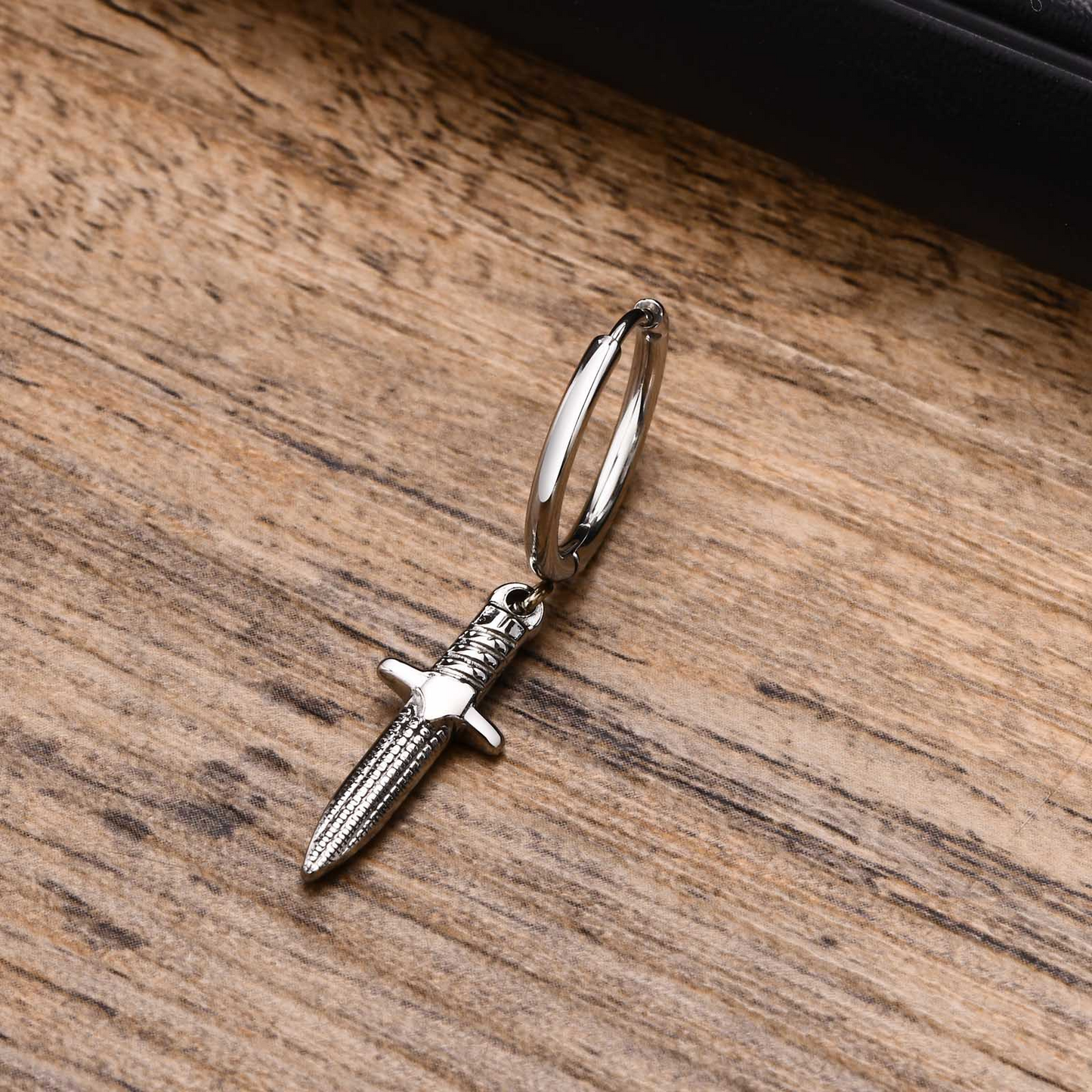 Kemstone Stainless Steel Dagger Hoop Earrings for Men ED-648